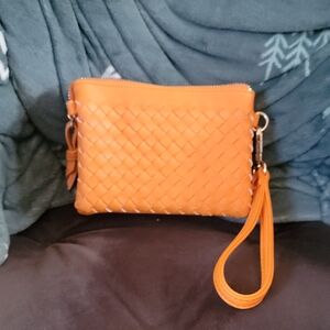 Orange Woven Leather Wristlet